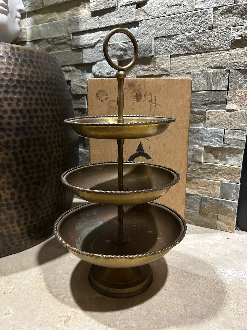 DESIGNCO Three-Tier Brass Serving Stand